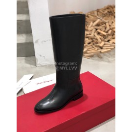 Ferragamo Fashion Cowhide Long Boots For Women Black