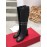 Ferragamo Fashion Gancini Buckle Black Cowhide Long Boots For Women 