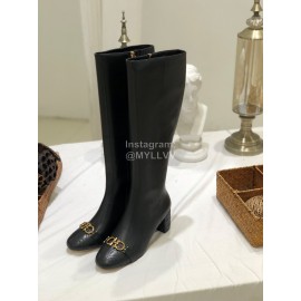 Ferragamo Fashion Gancini Buckle Black Cowhide Long Boots For Women 