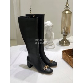 Ferragamo Fashion Gancini Buckle Black Cowhide Long Boots For Women 