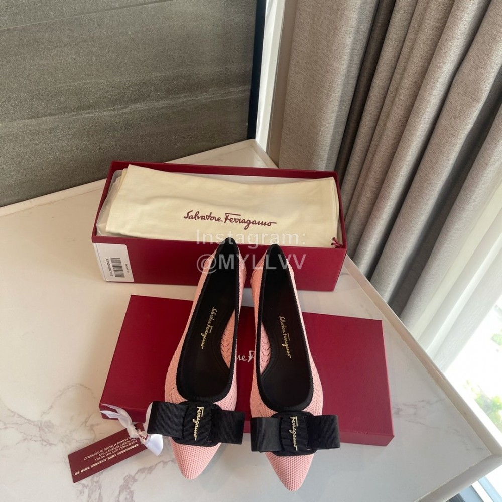 Ferragamo Fashion New Viva Bow Ballet Shoes For Women Pink