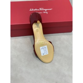 Ferragamo Patent Leather Bow High Heeled Slippers For Women Wine Red