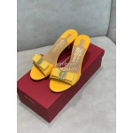 Ferragamo Patent Leather Bow High Heeled Slippers For Women Orange