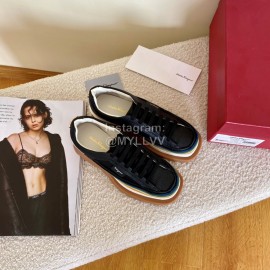 Ferragamo Soft Calf Leather Thick Soled Casual Shoes For Women Black