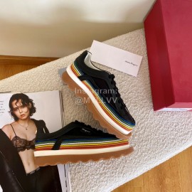 Ferragamo Soft Calf Leather Thick Soled Casual Shoes For Women Black