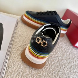 Ferragamo Soft Calf Leather Thick Soled Casual Shoes For Women Black