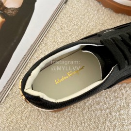 Ferragamo Soft Calf Leather Thick Soled Casual Shoes For Women Black