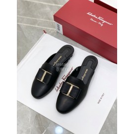 Ferragamo Fashion Cowhide Bow Sandals For Women Black