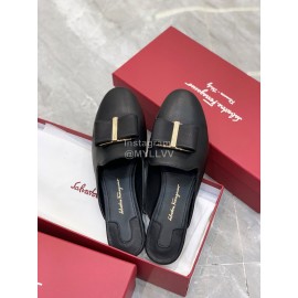 Ferragamo Fashion Cowhide Bow Sandals For Women Black