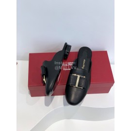 Ferragamo Fashion Cowhide Bow Sandals For Women Black