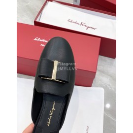 Ferragamo Fashion Cowhide Bow Sandals For Women Black