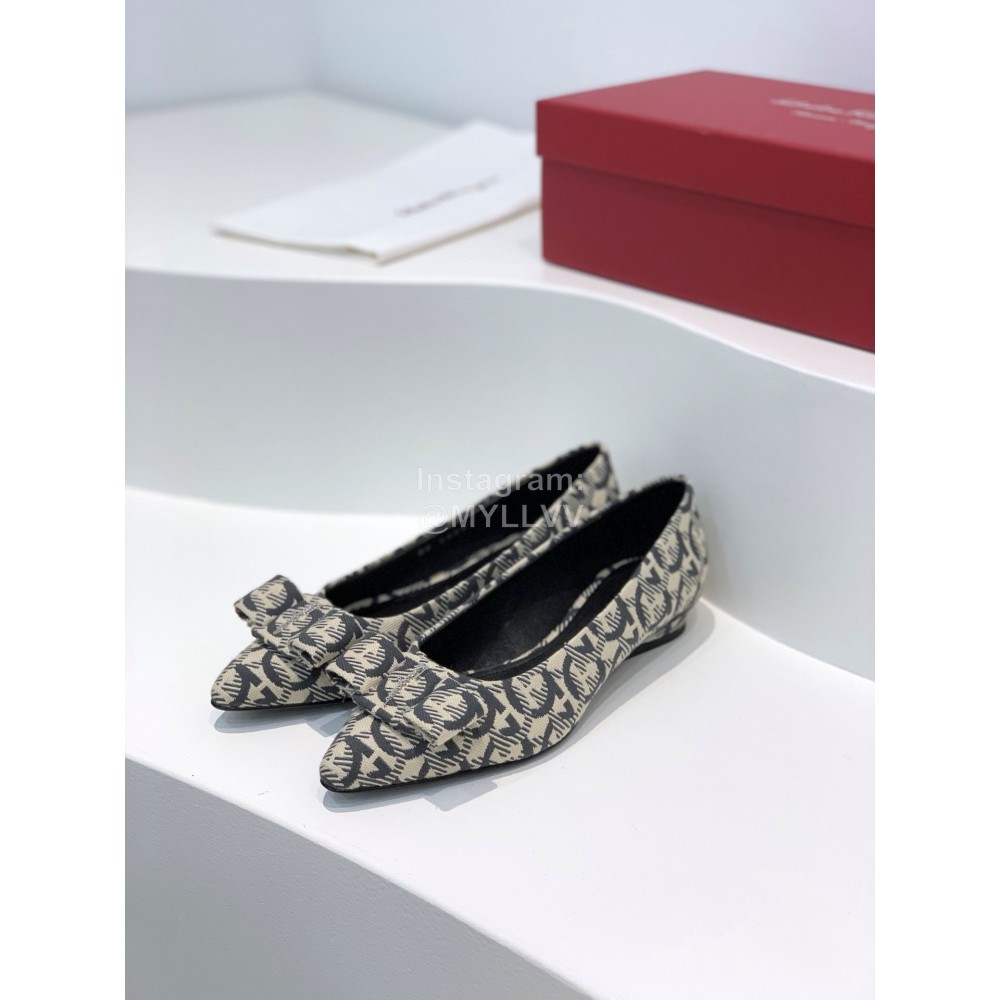 Ferragamo Viva Bow Sheepskin Pointed Ballet Shoes For Women 