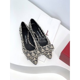 Ferragamo Viva Bow Sheepskin Pointed Ballet Shoes For Women 