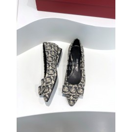 Ferragamo Viva Bow Sheepskin Pointed Ballet Shoes For Women 