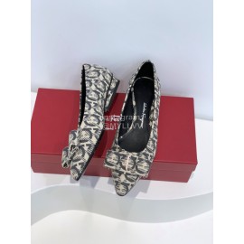 Ferragamo Viva Bow Sheepskin Pointed Ballet Shoes For Women 