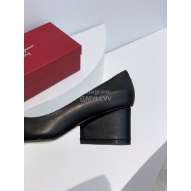 Ferragamo Viva Bow Sheepskin Thick High Heeled Ballet Shoes For Women Black