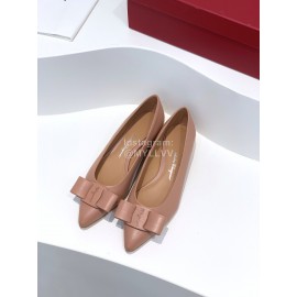 Ferragamo Viva Bow Sheepskin Pointed Ballet Shoes For Women Apricot