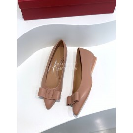Ferragamo Viva Bow Sheepskin Pointed Ballet Shoes For Women Apricot