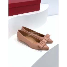 Ferragamo Viva Bow Sheepskin Pointed Ballet Shoes For Women Apricot