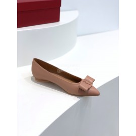 Ferragamo Viva Bow Sheepskin Pointed Ballet Shoes For Women Apricot