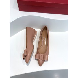 Ferragamo Viva Bow Sheepskin Pointed Ballet Shoes For Women Apricot