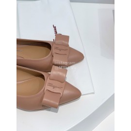 Ferragamo Viva Bow Sheepskin Pointed Ballet Shoes For Women Apricot