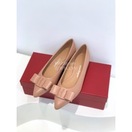 Ferragamo Viva Bow Sheepskin Pointed Ballet Shoes For Women Apricot