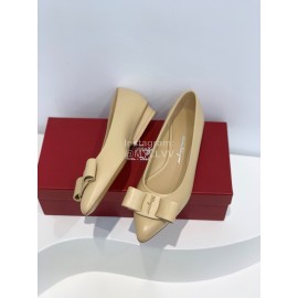 Ferragamo Viva Bow Sheepskin Pointed Ballet Shoes For Women Khaki