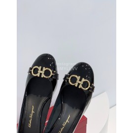 Ferragamo Fashion Gancini Buckle Patent Leather High Heels For Women Black