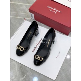 Ferragamo Fashion Gancini Buckle Patent Leather High Heels For Women Black