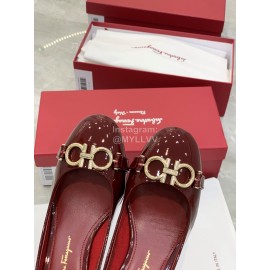 Ferragamo Fashion Gancini Buckle Patent Leather High Heels For Women Wine Red