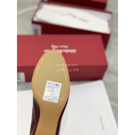 Ferragamo Fashion Gancini Buckle Patent Leather High Heels For Women Wine Red