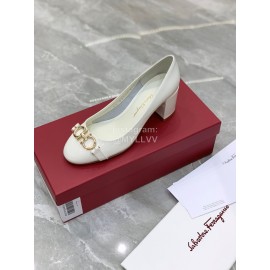 Ferragamo Fashion Gancini Buckle Patent Leather High Heels For Women White