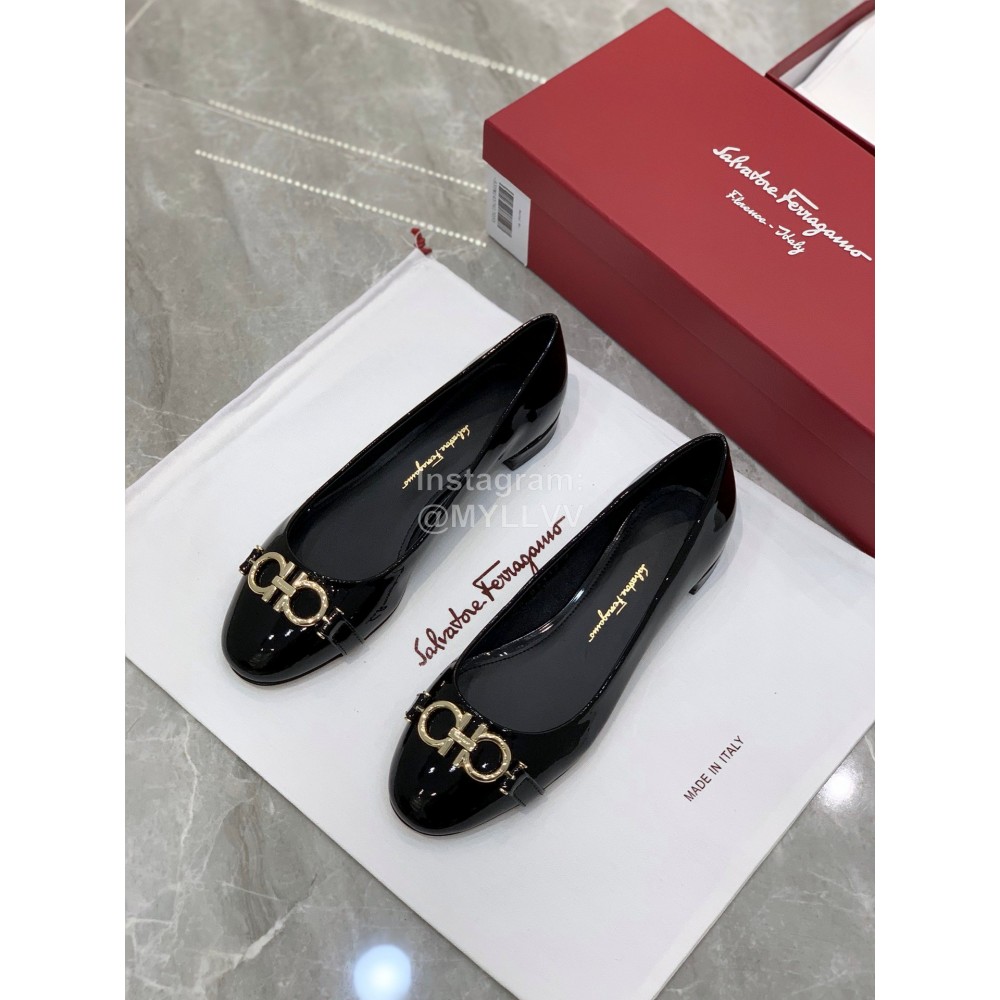 Ferragamo New Gancini Buckle Patent Leather High Heels For Women Black