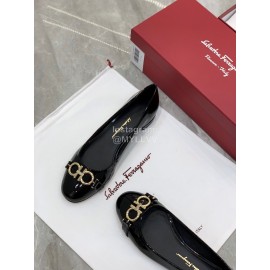 Ferragamo New Gancini Buckle Patent Leather High Heels For Women Black