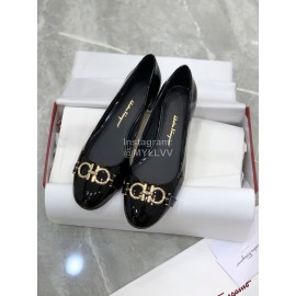 Ferragamo New Gancini Buckle Patent Leather High Heels For Women Black