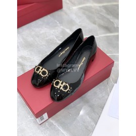 Ferragamo New Gancini Buckle Patent Leather High Heels For Women Black