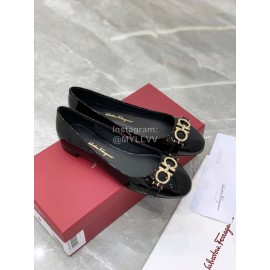 Ferragamo New Gancini Buckle Patent Leather High Heels For Women Black