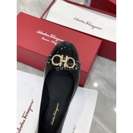 Ferragamo New Gancini Buckle Patent Leather High Heels For Women Black