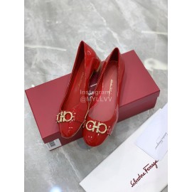 Ferragamo New Gancini Buckle Patent Leather High Heels For Women Red
