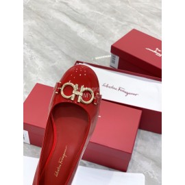 Ferragamo New Gancini Buckle Patent Leather High Heels For Women Red