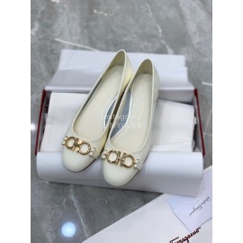 Ferragamo New Gancini Buckle Patent Leather High Heels For Women White