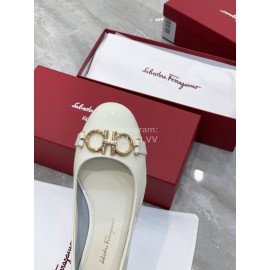 Ferragamo New Gancini Buckle Patent Leather High Heels For Women White