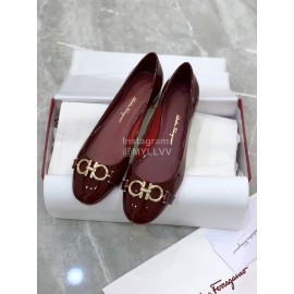 Ferragamo New Gancini Buckle Patent Leather High Heels For Women Wine Red