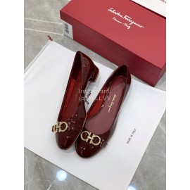 Ferragamo New Gancini Buckle Patent Leather High Heels For Women Wine Red