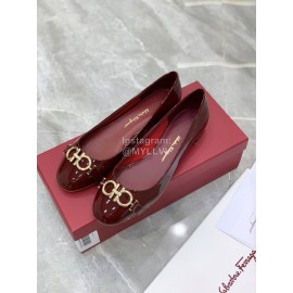Ferragamo New Gancini Buckle Patent Leather High Heels For Women Wine Red