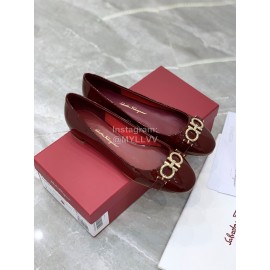 Ferragamo New Gancini Buckle Patent Leather High Heels For Women Wine Red