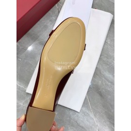 Ferragamo New Gancini Buckle Patent Leather High Heels For Women Wine Red