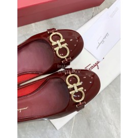 Ferragamo New Gancini Buckle Patent Leather High Heels For Women Wine Red