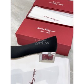 Ferragamo Viva Bow Silk Satin Thick High Heeled Ballet Shoes For Women Black